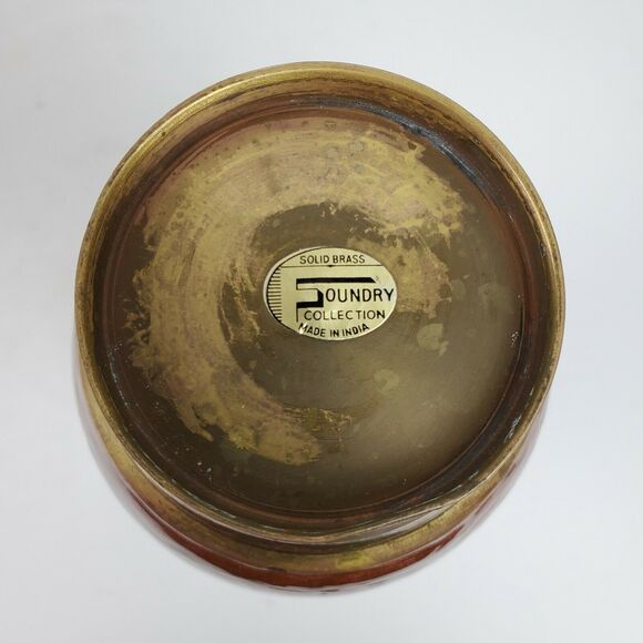 Vintage Mid Century Brass Foundry Vase ART Hand Painted 10 Inch Tall - Picture 6 of 6